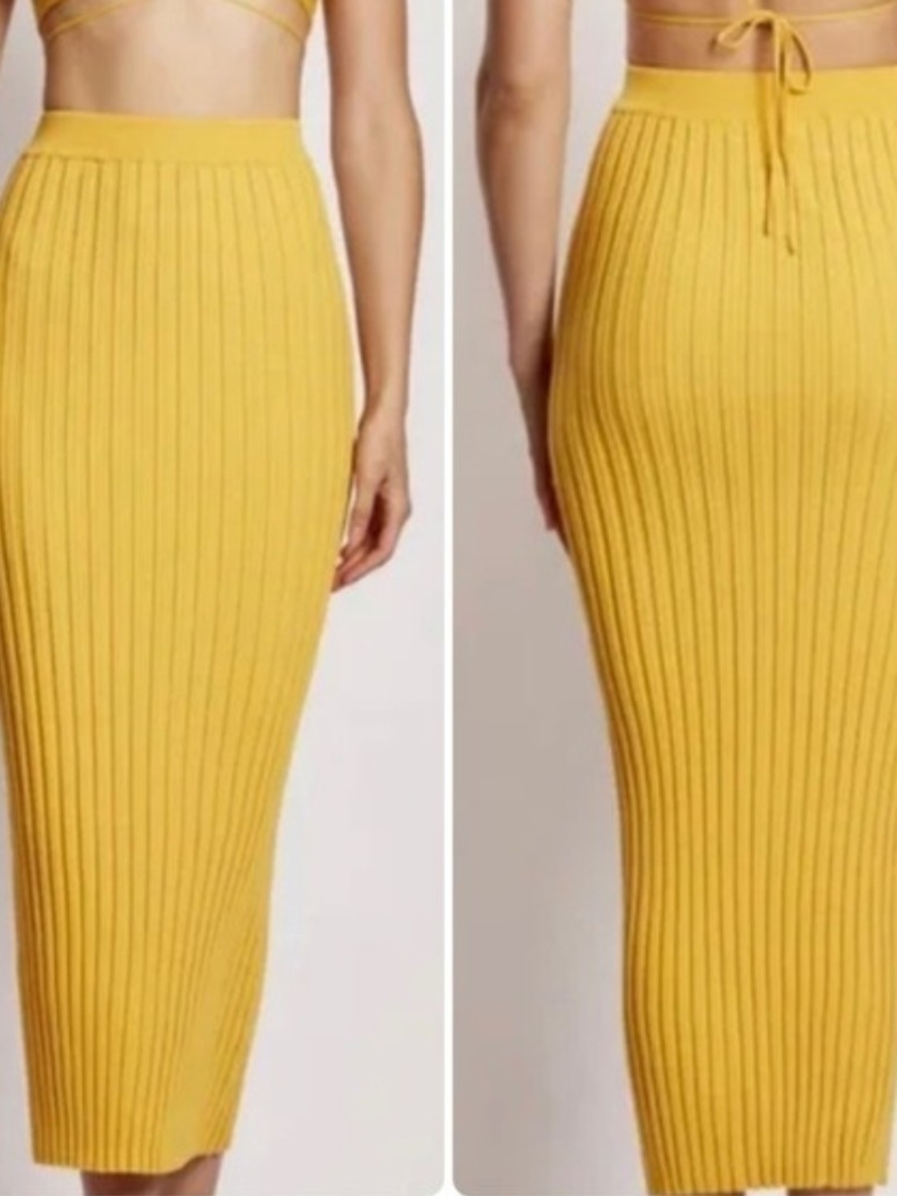 Meshki Yellow Ribbed Midi Skirt